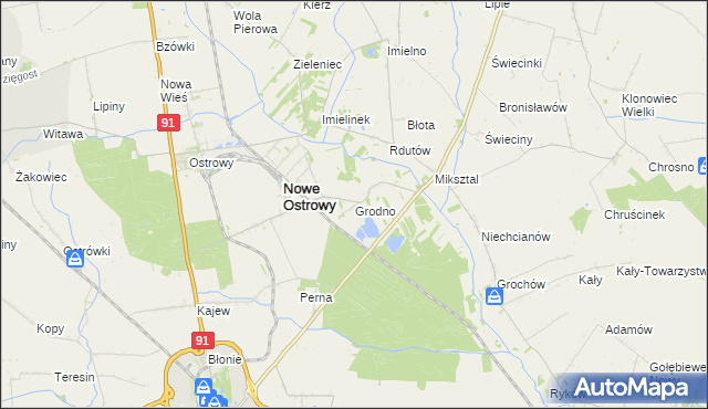 mapa Grodno gmina Nowe Ostrowy, Grodno gmina Nowe Ostrowy na mapie Targeo