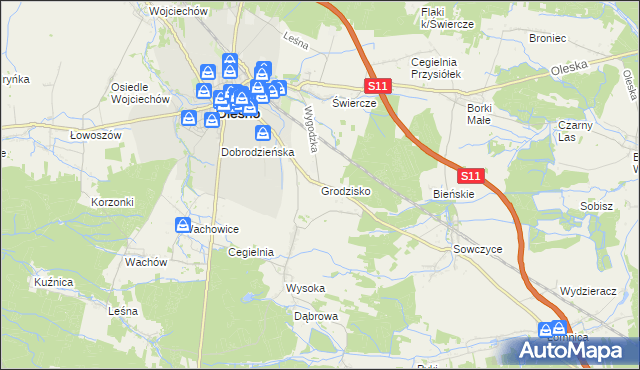 mapa Grodzisko gmina Olesno, Grodzisko gmina Olesno na mapie Targeo