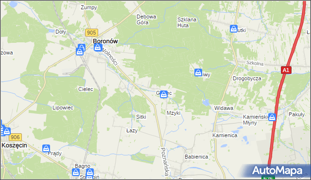 mapa Grojec gmina Boronów, Grojec gmina Boronów na mapie Targeo