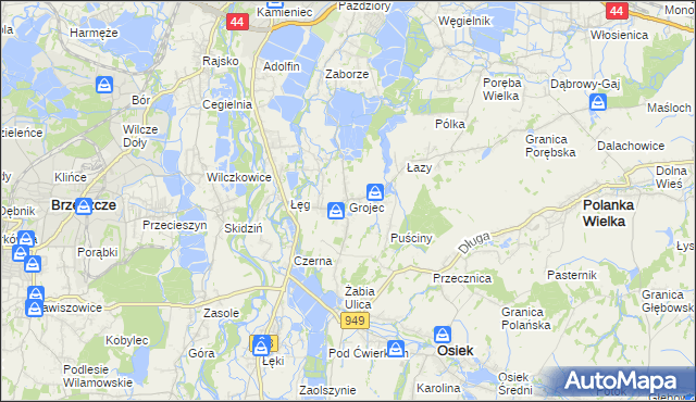 mapa Grojec gmina Oświęcim, Grojec gmina Oświęcim na mapie Targeo