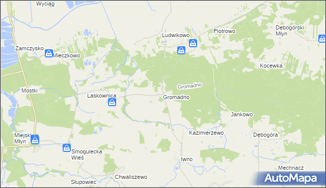 mapa Gromadno gmina Kcynia, Gromadno gmina Kcynia na mapie Targeo