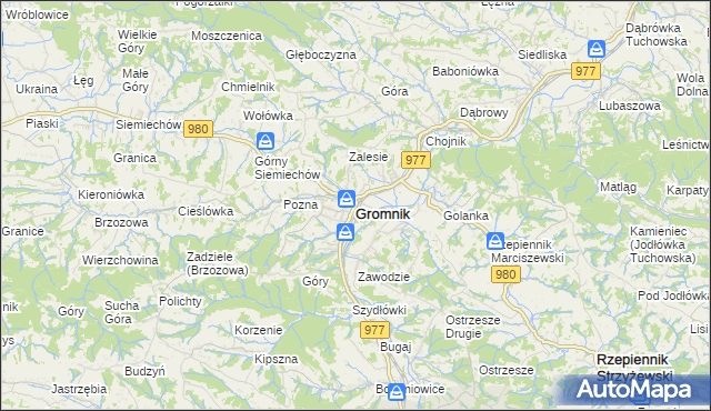 mapa Gromnik powiat tarnowski, Gromnik powiat tarnowski na mapie Targeo