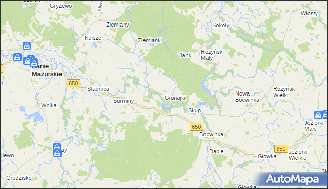 mapa Grunajki, Grunajki na mapie Targeo