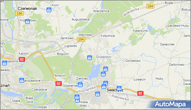 mapa Gruszczyn gmina Swarzędz, Gruszczyn gmina Swarzędz na mapie Targeo