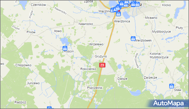 mapa Gryżyno, Gryżyno na mapie Targeo
