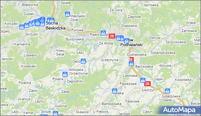 mapa Grzechynia, Grzechynia na mapie Targeo