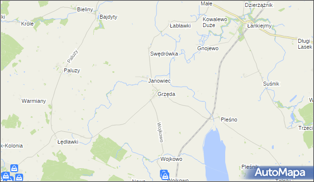 mapa Grzęda gmina Bisztynek, Grzęda gmina Bisztynek na mapie Targeo