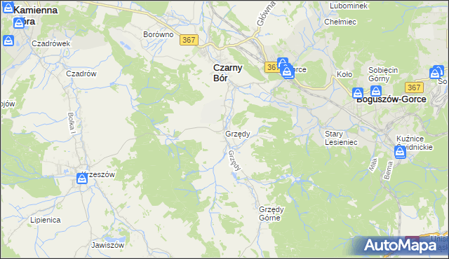 mapa Grzędy gmina Czarny Bór, Grzędy gmina Czarny Bór na mapie Targeo