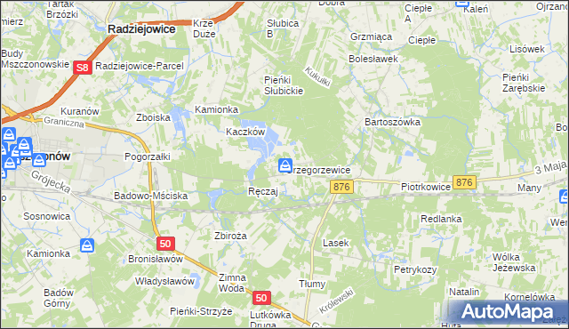 mapa Grzegorzewice gmina Żabia Wola, Grzegorzewice gmina Żabia Wola na mapie Targeo