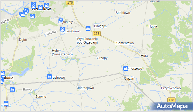 mapa Grzępy, Grzępy na mapie Targeo