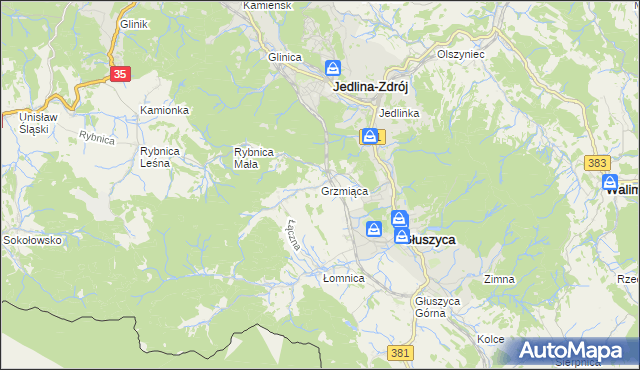 mapa Grzmiąca gmina Głuszyca, Grzmiąca gmina Głuszyca na mapie Targeo