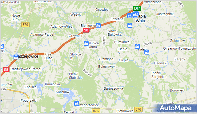 mapa Grzmiąca gmina Żabia Wola, Grzmiąca gmina Żabia Wola na mapie Targeo