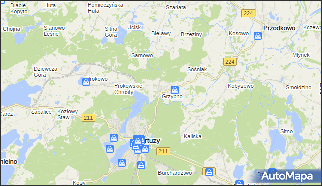 mapa Grzybno gmina Kartuzy, Grzybno gmina Kartuzy na mapie Targeo