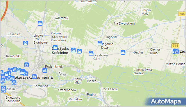 mapa Grzybowa Góra, Grzybowa Góra na mapie Targeo