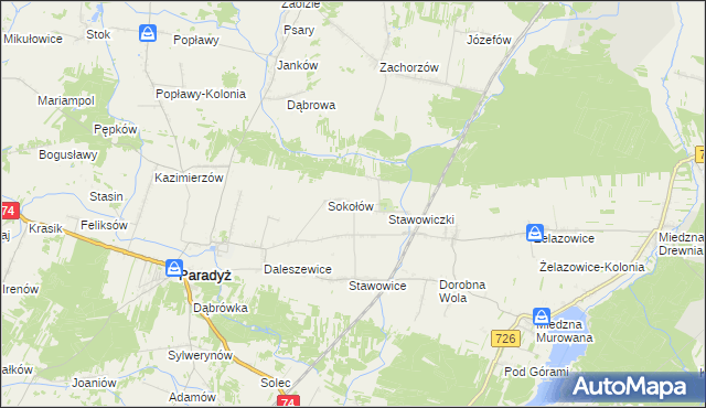 mapa Grzymałów gmina Paradyż, Grzymałów gmina Paradyż na mapie Targeo
