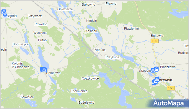 mapa Grzywna gmina Bierzwnik, Grzywna gmina Bierzwnik na mapie Targeo