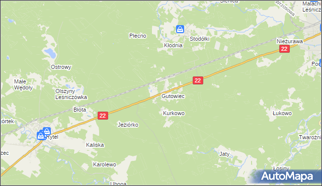 mapa Gutowiec, Gutowiec na mapie Targeo