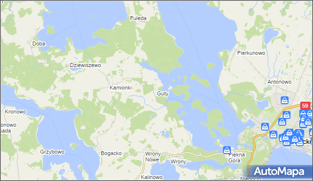 mapa Guty gmina Giżycko, Guty gmina Giżycko na mapie Targeo