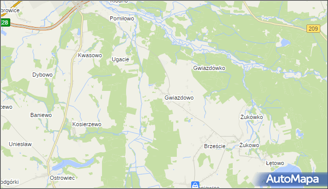 mapa Gwiazdowo gmina Sławno, Gwiazdowo gmina Sławno na mapie Targeo