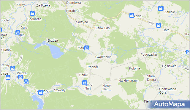 mapa Gwoździec gmina Bojanów, Gwoździec gmina Bojanów na mapie Targeo