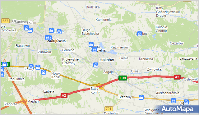 mapa Halinów powiat miński, Halinów powiat miński na mapie Targeo