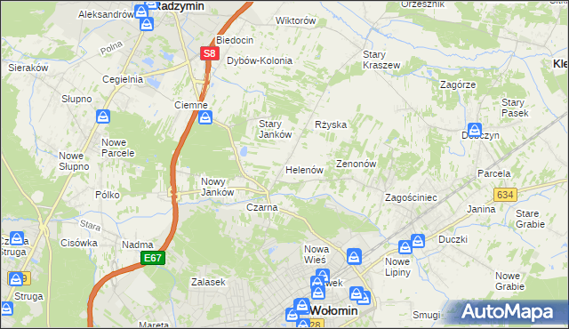 mapa Helenów gmina Wołomin, Helenów gmina Wołomin na mapie Targeo