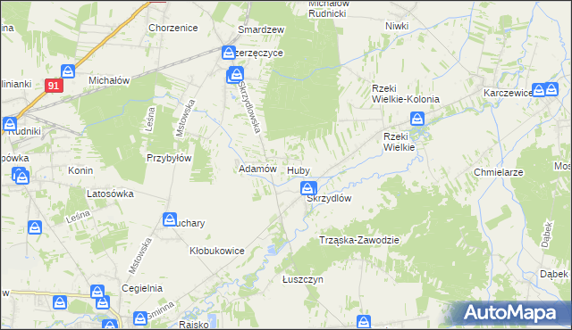 mapa Huby gmina Kłomnice, Huby gmina Kłomnice na mapie Targeo
