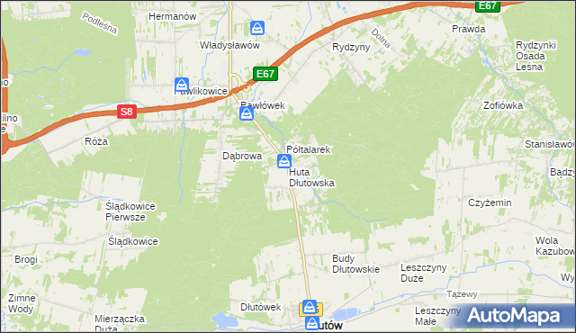 mapa Huta Dłutowska, Huta Dłutowska na mapie Targeo