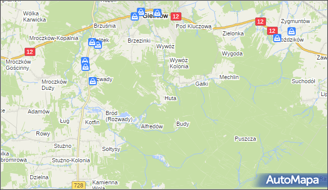 mapa Huta gmina Gielniów, Huta gmina Gielniów na mapie Targeo