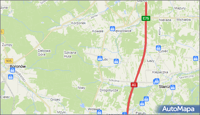 mapa Hutki gmina Konopiska, Hutki gmina Konopiska na mapie Targeo