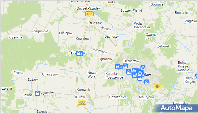 mapa Ignaców gmina Zelów, Ignaców gmina Zelów na mapie Targeo