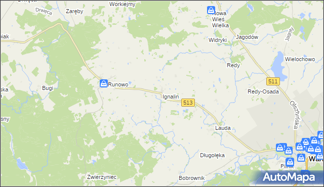 mapa Ignalin gmina Lidzbark Warmiński, Ignalin gmina Lidzbark Warmiński na mapie Targeo
