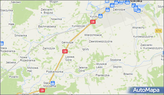 mapa Igryły, Igryły na mapie Targeo