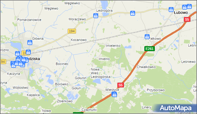 mapa Imielno gmina Łubowo, Imielno gmina Łubowo na mapie Targeo