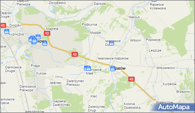 mapa Iwanowice-Naboków, Iwanowice-Naboków na mapie Targeo