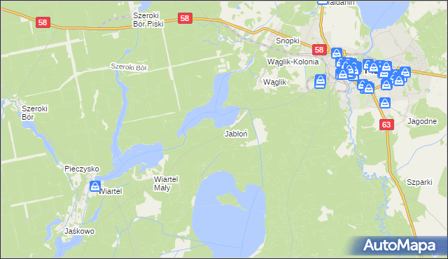 mapa Jabłoń gmina Pisz, Jabłoń gmina Pisz na mapie Targeo