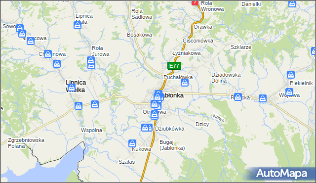 mapa Jabłonka powiat nowotarski, Jabłonka powiat nowotarski na mapie Targeo
