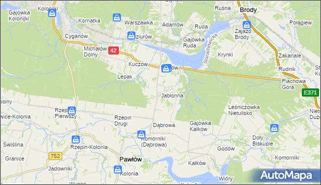 mapa Jabłonna gmina Brody, Jabłonna gmina Brody na mapie Targeo