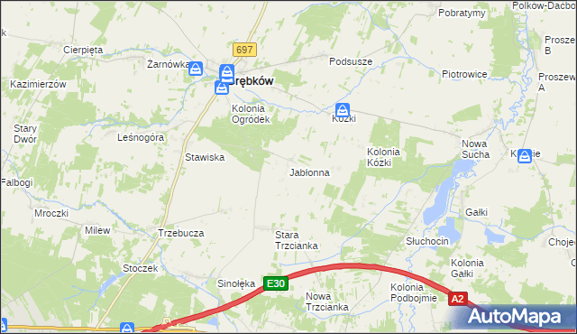 mapa Jabłonna gmina Grębków, Jabłonna gmina Grębków na mapie Targeo