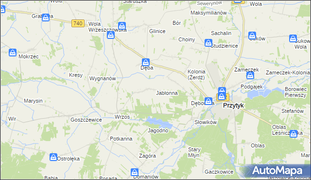 mapa Jabłonna gmina Przytyk, Jabłonna gmina Przytyk na mapie Targeo