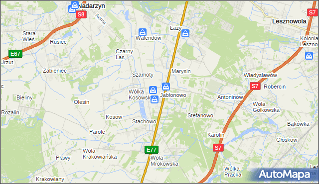 mapa Jabłonowo gmina Lesznowola, Jabłonowo gmina Lesznowola na mapie Targeo