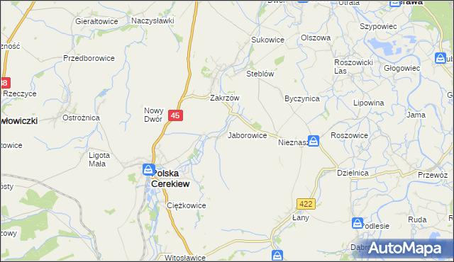 mapa Jaborowice, Jaborowice na mapie Targeo