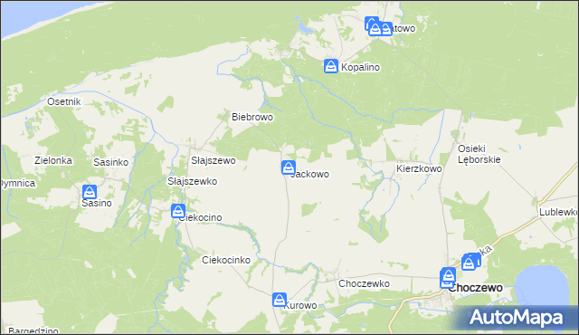 mapa Jackowo gmina Choczewo, Jackowo gmina Choczewo na mapie Targeo