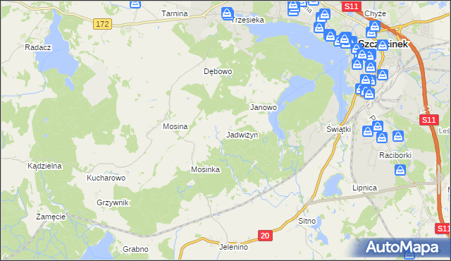 mapa Jadwiżyn gmina Szczecinek, Jadwiżyn gmina Szczecinek na mapie Targeo