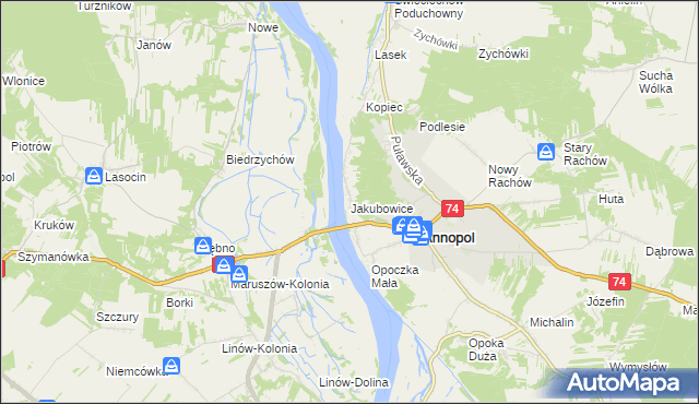 mapa Jakubowice gmina Annopol, Jakubowice gmina Annopol na mapie Targeo