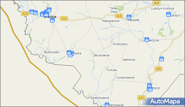 mapa Jakubowice gmina Branice, Jakubowice gmina Branice na mapie Targeo