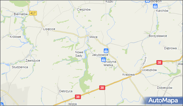 mapa Jakubowice gmina Pawłowiczki, Jakubowice gmina Pawłowiczki na mapie Targeo