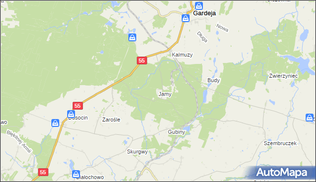 mapa Jamy gmina Rogóźno, Jamy gmina Rogóźno na mapie Targeo