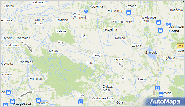 mapa Jamy gmina Wadowice Górne, Jamy gmina Wadowice Górne na mapie Targeo