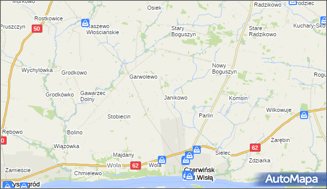 mapa Janikowo gmina Czerwińsk nad Wisłą, Janikowo gmina Czerwińsk nad Wisłą na mapie Targeo